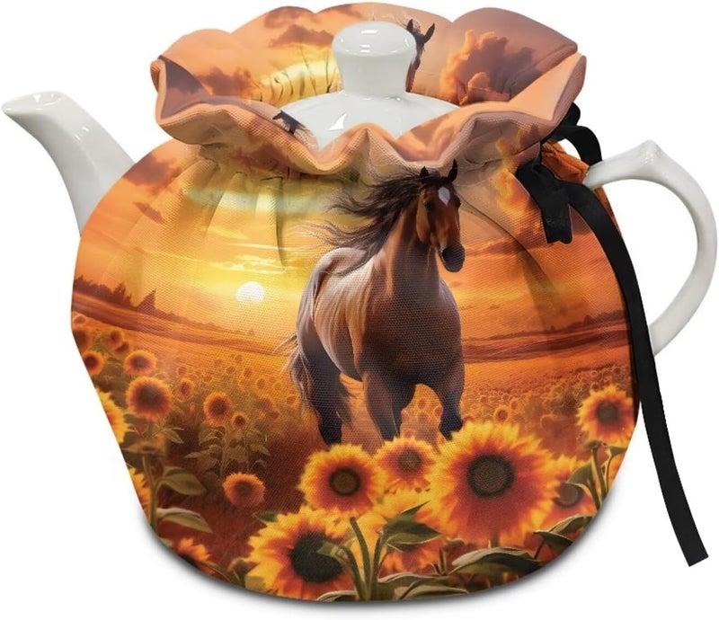 Flashideas Sunflower Horse Tea Cozy Teapot Cozies Dust Proof Insulated Teapot Cover Keep Warm Home Kitchen Table Decorative Accessories Tea Kettle Quilt for Hotel Restaurant Tea Party - Image 1